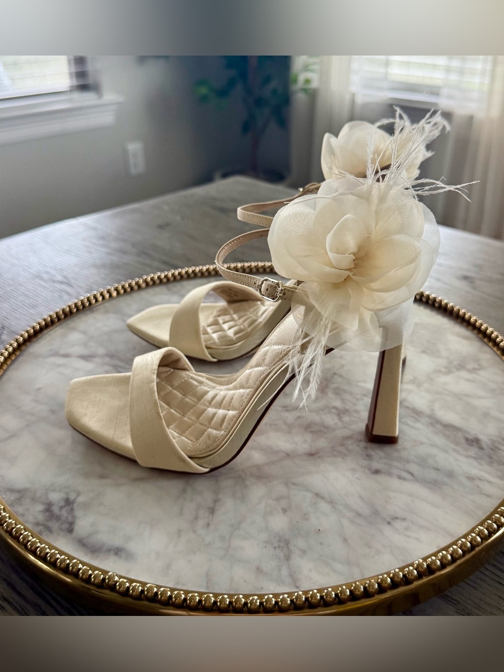 Sam Edelman LEANA Pearl Floral Feather High Heel Sandals | Sz. 6M